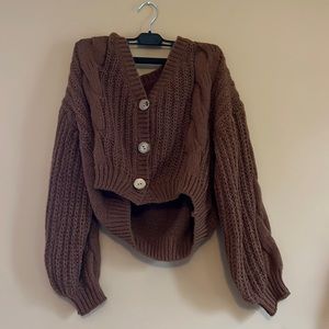 Chunky cable knit brown cardigan
